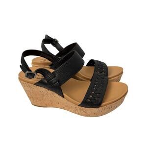 Kork Ease Sandals Women's 9 M Austin Braid Wedge Black Leather Cork Ankle Strap